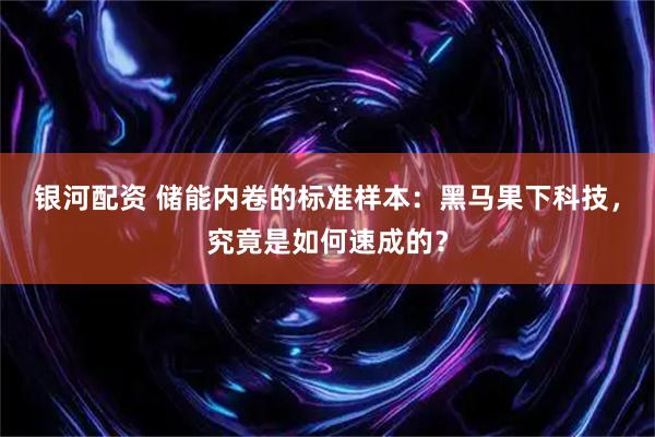 银河配资 储能内卷的标准样本：黑马果下科技，究竟是如何速成的？