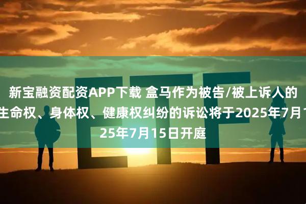 新宝融资配资APP下载 盒马作为被告/被上诉人的1起涉及生命权、身体权、健康权纠纷的诉讼将于2025年7月15日开庭