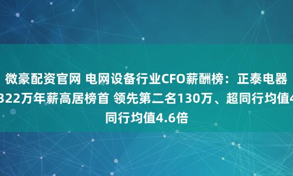 微豪配资官网 电网设备行业CFO薪酬榜：正泰电器林贻322万年薪高居榜首 领先第二名130万、超同行均值4.6倍